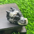 4cm dragon head figurine carved from natural black and white zebra marble stone - Zebra Stone