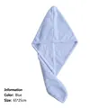 Blue microfiber hair towel wrap, 65x25cm coral fleece turban with button for quick drying - Pineapple Grid / 25*65cm / Blue
