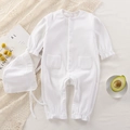 Set body neonato in cotone a coste bianco con cappello coordinato e volant taglia 73 - 80cm / Bianco