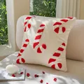 Coussin de Noël tufté canne à sucre sur canapé blanc avec décoration festive - Sucre d'Orge de Noël en Chenille / 45*45 (Housse Uniquement)