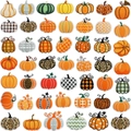 Artistic pumpkin embroidery patches set featuring leopard and checkered patterns - 48 Pcs Set