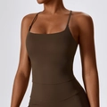 Donkerbruine yoga tanktop met een vierkante hals en dunne bandjes voor fitness - S / Koffie