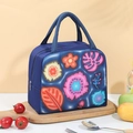 Navy blue insulated lunch bag with 3D floral pattern and sturdy dual handles - Navy Flower Shadow HahaPet