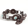 Detail of vintage Western leather belt with turquoise inlay and silver sunburst accents - Antique Silver Coffee