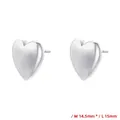 Detail view of heart-shaped silver earrings with size dimensions 14.5mm by 15mm - 14.5mm x 15mm / VE1303 Silver Small Heart Studs