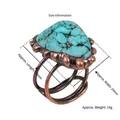 Vintage bronze ring featuring irregular turquoise gemstone with triple split band design - Adjustable Open / Vintage Bronze Natural Turquoise