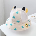 Beige baby sun hat with blue spots and cute cow embroidery for outdoor sun protection - Kids' Universal Size / Green Cow Mesh
