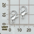 Silver 12mm zinc alloy lobster clasps for jewelry making shown on a metric ruler scale - 14mm / Bright Silver