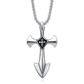 Gepolijste roestvrijstalen schildhanger ketting met zwart kruispatroon op witte achtergrond - Staal Gepolijst (Met 60cm Ketting) (A0407)
