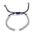 Minimalist beaded bracelet with silver beads and black adjustable woven cord - Bracelet: 11