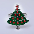 Rond de serviette argenté avec sapin de Noël en émail vert et cristaux rouges - Sapin de Noël - Argent (Z1289)