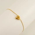 Polished gold stainless steel link bracelet featuring a 3D chunky heart shaped pendant - Letter V