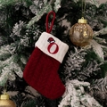 Red knit Christmas stocking with white cuff and embroidered letter O ornament - Style O