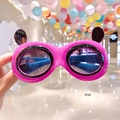 Cartoon sunglasses for girls with rose red frames and animal ears decoration - Rose Red Panda