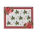 Christmas placemat with red poinsettia and linen texture for festive table decor - CD27-33 (Red Poinsettia)