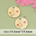 Golden round textured pendant with colorful gemstones in 15.6mm size for jewelry DIY - Textured Multi-color Gemstone Charm