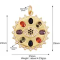 Golden eye pendant with colorful gemstones and zircon border, width 23mm, variant style - L616817-Rainbow