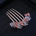 Pink rhinestone butterfly hair comb with five teeth for elegant women's updos - Rose Gold Pink Butterfly Style 9