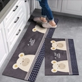Gray kitchen mat set with cute bear pattern, waterproof and non-slip rugs for home use - Black Grey Bear / 40*60cm