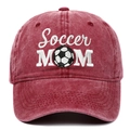 Gorra vintage granate de algodón lavado con bordado blanco de Soccer Mom - Ajustable / Burdeos