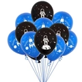Blue and black astronaut birthday balloons with rocket and planet space patterns - 12PCS