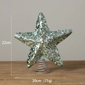 Sparkling 22cm green and silver star tree topper with metal spiral base for Christmas decor - 20cm Sequined Tree Top Star Green