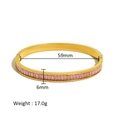 Detail view of 6mm wide gold plated bangle with pink zircon stones and 59mm diameter - Pink Zirconia Style (HF-B5119-G-PK)