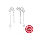 Exquisite S925 sterling silver tassel earrings with sparkling zircon crystals for women - 925 Silver / White Gold