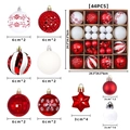 44-teiliges Set aus rot-weißen Weihnachtskugeln mit Sternen und verschiedenen Texturen - Rot-Weiß-Stil