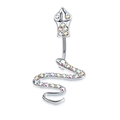 Macro detail of silver snake belly ring featuring sparkling colorful AB rhinestones - Silver/AB Zirconia