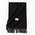 Classic black cashmere feel winter scarf with long tassels and minimalist brand label - 70*200cm / Black