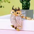 Golden owl keychain with colorful AB crystal rhinestones for handbags and keys - A430 Owl Q White