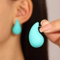 Minimalist matte lake blue teardrop earrings with a modern asymmetric design for women - Mint Blue Matte Drop