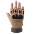 Gants tactiques demi-doigts kaki avec coque de protection noire et fermeture velcro sport - M / Imitation Microfibre Sable