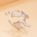 Irregular silver liquid metal open ring with organic lava coral texture for women - J03623 / Silver