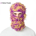 Passamontagna a maglia in giallo e viola con finitura pelosa per l'inverno - Taglia unica / Viola e Giallo