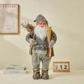 Statuina di Babbo Natale nordico con cappello grigio e sci in legno per Natale - 60CM