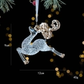 Acrylic Christmas reindeer hanging ornament with golden glitter and pine needle detail - Flying Reindeer