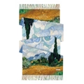 Van Gogh Wheat Field oil painting cashmere scarf with long tassels on white background - Wheat Field and Cypresses Style (Color 1)
