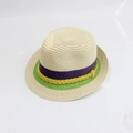 Cappello di paglia crema per bambini con nastro viola e cordino giallo decorativo - 52cm (2-7 Anni) / Viola Verde Patchwork