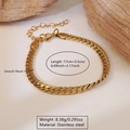 Flat gold Cuban chain bracelet in stainless steel with heart pendant extension chain - Gold Flat Cuban Chain (LM033SL)