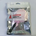 Pink soft powder puff with handle and bow in silver packaging by QUANFAN brand - Bag Packaging / Pink
