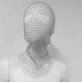 Black rhinestone mesh full head cover veil for rave fashion and stage costume - Gray