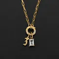 14K gold plated stainless steel necklace with initial J and baguette crystal charms - Letter Z