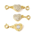 Golden heart-shaped magnetic clasp with pavé crystals and spring ring for jewelry - Gold Rhinestone Heart Clasp