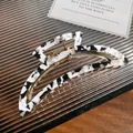 Elegant large hair claw clip with black and white marble acetate finish and gold metal - White Marble 11cm