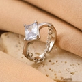 Silver chain ring featuring a large square cubic zirconia in a classic four-prong setting - Silver Square Zirconia Chain Ring (4557)