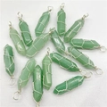 Handgefertigte grüne Quarz-Sechskantanhänger mit Silberdrahtwicklung für DIY-Schmuck - Grüner Aventurin