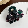 Floral hair claw clip in purple and green jelly colors with sparkling rhinestones - 6.1cm / Red and Green