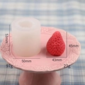 White silicone strawberry candle mold with detailed size specs and red wax berry - E42 Single Strawberry Large
